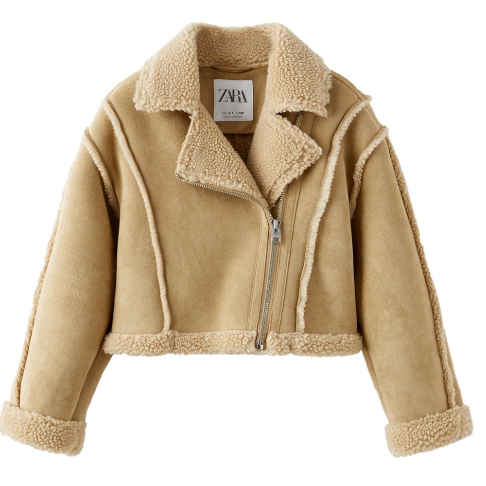 Zara Kids Tan Shearling Puffer Jacket